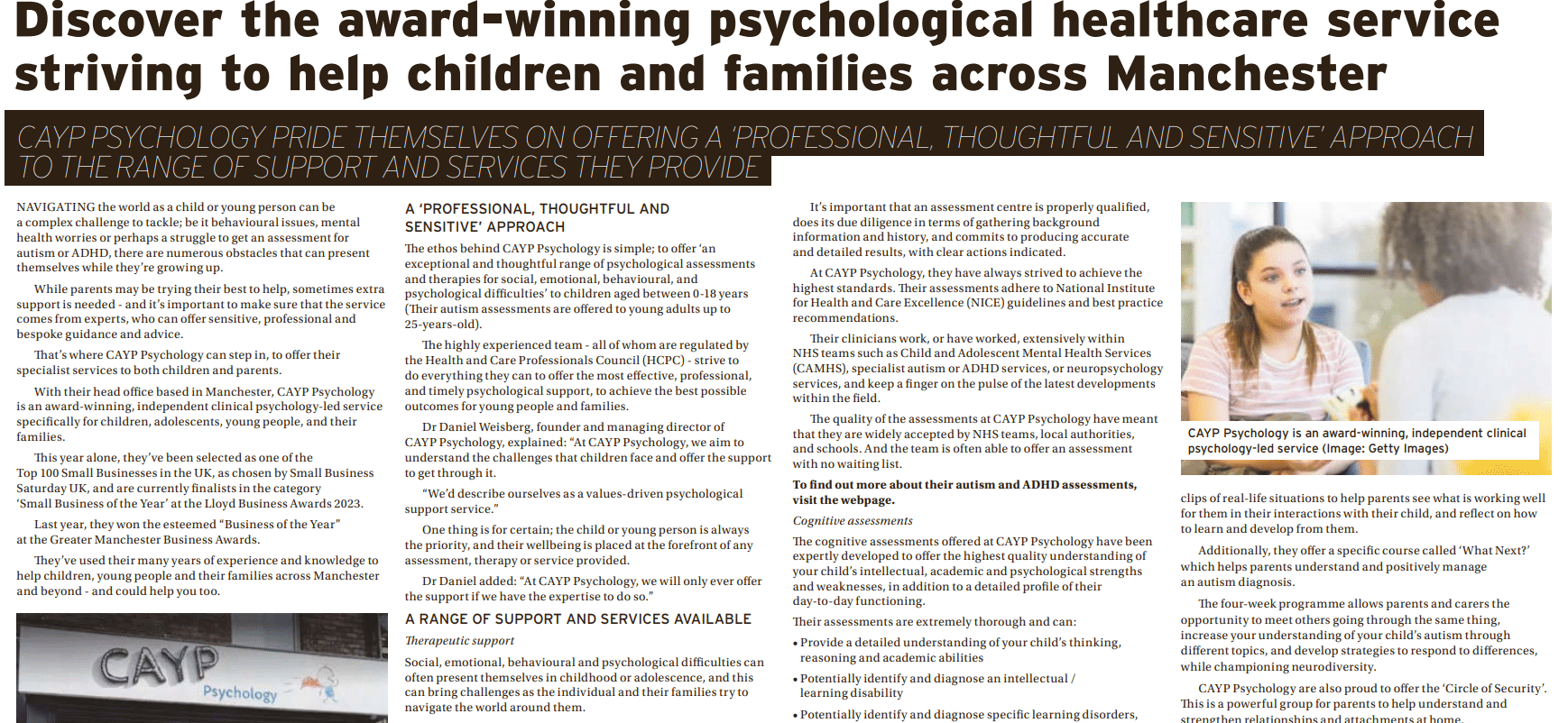 CAYP Psychology in the Manchester Evening News